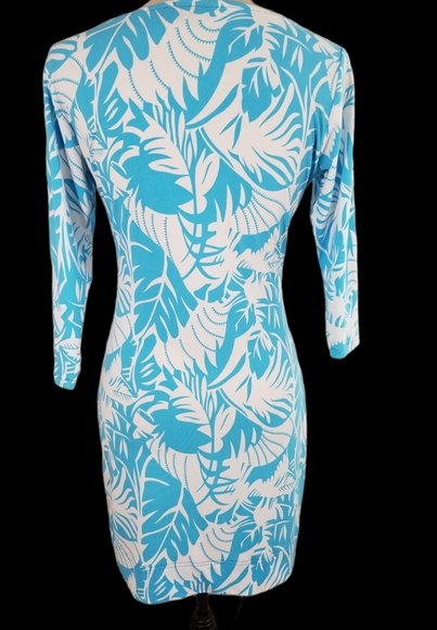 Palm Beach Chic Tropical Print Shift Dress 3/4 sleeves , Resort style.  Size XS - Picture 5 of 9